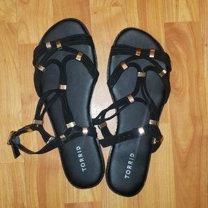 Torrid Strappy Black and Gold Sandals 11W